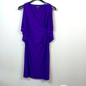 Lauren Ralph Lauren Tanzan Matte Jersey Cascade sleeve dress vivid purple